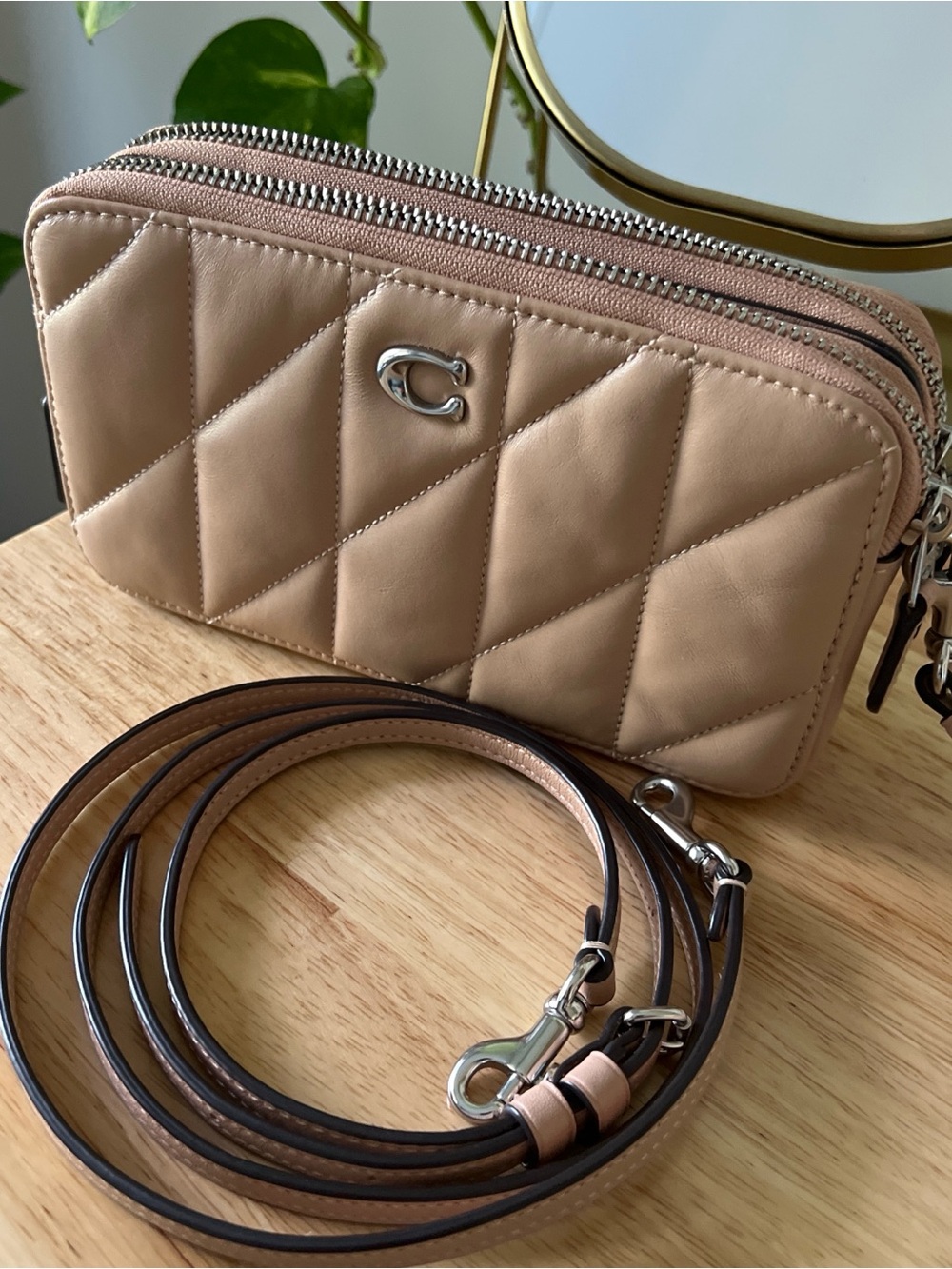 Coach Kira Quilted Leather Double Zip Crossbody Bag / Wristlet Purse